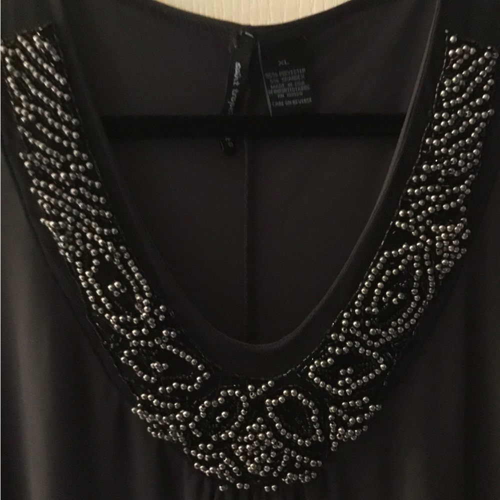 Saint Tropez Black V-Neck  Beaded Top